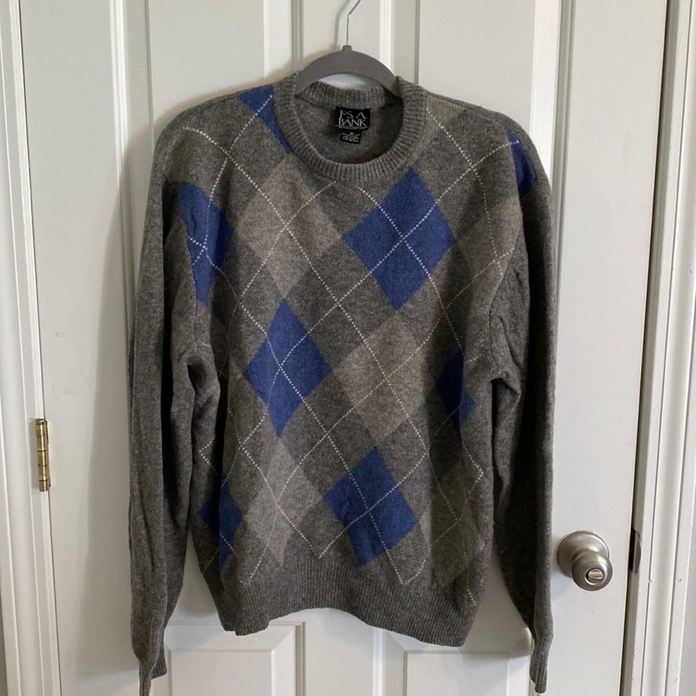 Jos. A. Bank Gray and Blue Argyle Crewneck Sweater